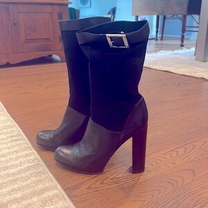 RACHEL ZOE Scrunch boots w/buckle, Black, 4.5” (approx) heel. Size 8.5 (US)